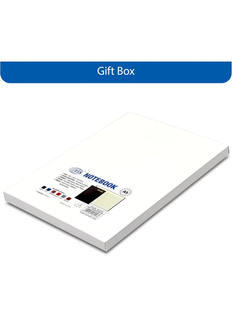 FIS Hard Cover Notebook A5 (148x210mm), Bonded Leather, 60 Sheets/120 Pages, Single Line, 85gsm Italian Ivory Paper, Glued Binding, Black Cover - FSNBA5IVBLBK - Image 2